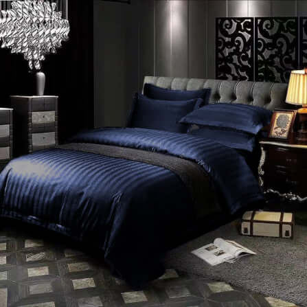 ชุดผ้าปูที่นอน 6 ฟุต 6 ชิ้น Charm สี Navy Blue ลายริ้ว_1